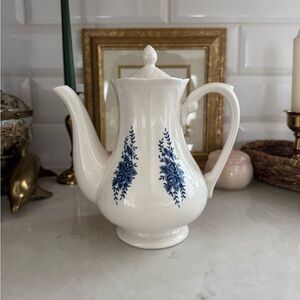 Vintage Mayhill Federalist Ironstone Teapot Coffee Pot with White & Blue Floral